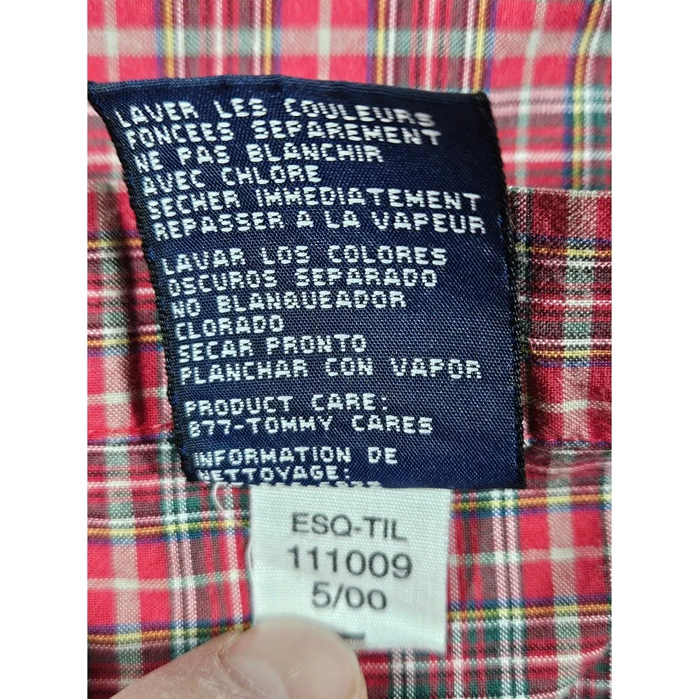 Tommy Hilfiger Mens XL Red Plaid Button Down Shirt Long Sleeve Crest Logo Cotton